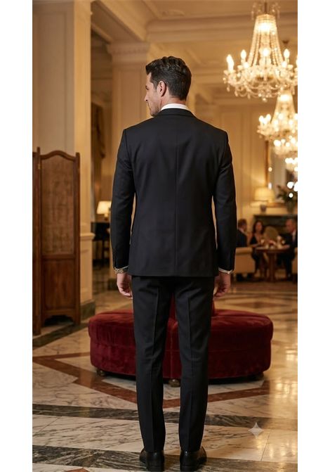 Smoking Uomo 3 Pezzi Nero Slim Fit con Rever in Raso LEBOLE | Abiti | 640148 A46170099